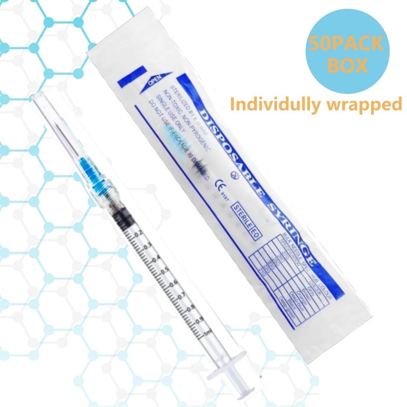 DM YOSLEB 50 Pack 1ml 23Gauge - 1 Inch Luer Lock Lab Sample Measuring Tool, Individually Sealed Wrapped - Image 3